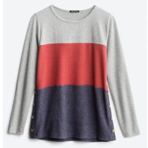 Pink Clover Arabela Button Detail Brushed Knit Top Navy S